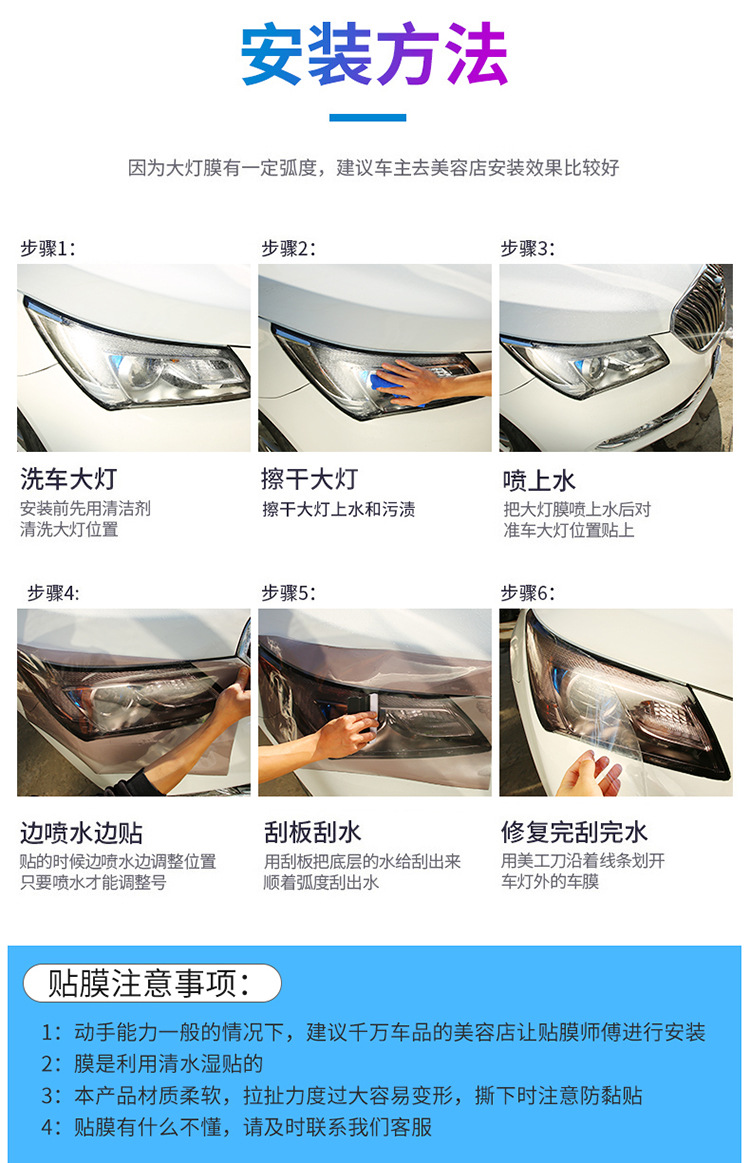 Tpu Blackened Tail Light Film, Car Headlight Protective Film, Personalized Modification and Color-Changing Film, Self-Healing Color-Changing Light Film