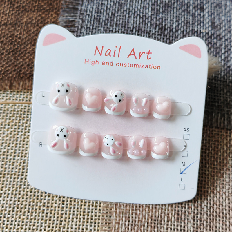 Hand-Kneaded Pink Bunny Kidsren's Handmade Wearable Nails Cartoon Cute Baby Nail Patches 3-6-10 Years Old Hand-Kneaded Pink Bunny Kidsren's Handmade Wearable Nails Cartoon Cute Baby Nail Patches 3-6-10 Years Old