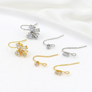Color-protected 18K real gold inlaid zircon ear hook copper earring hook exquisite ear hook semi-finished DIY handmade accessories A24C