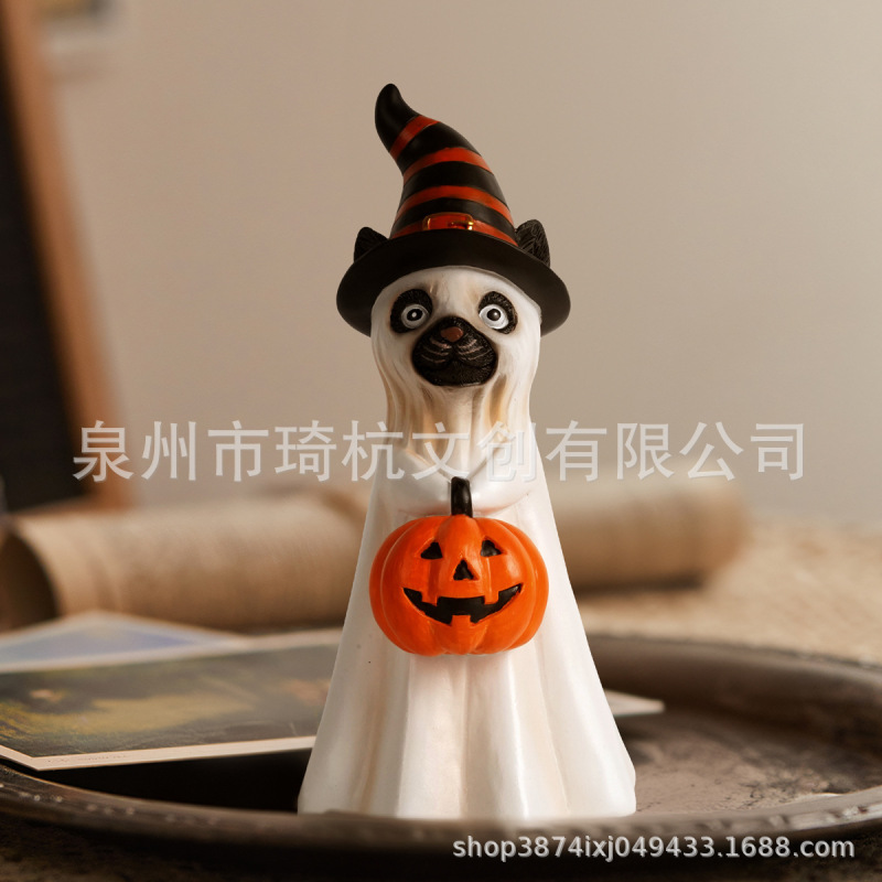 越境新品提かぼちゃ幽霊犬置物玄関バーパーティーハロウィン雰囲気樹脂工芸品飾り|undefined