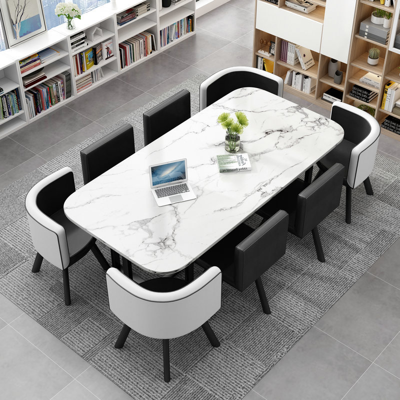 200*100 imitación piedra patrón mesa de escritorio negro, negro y cuero blanco una mesa ocho sillas