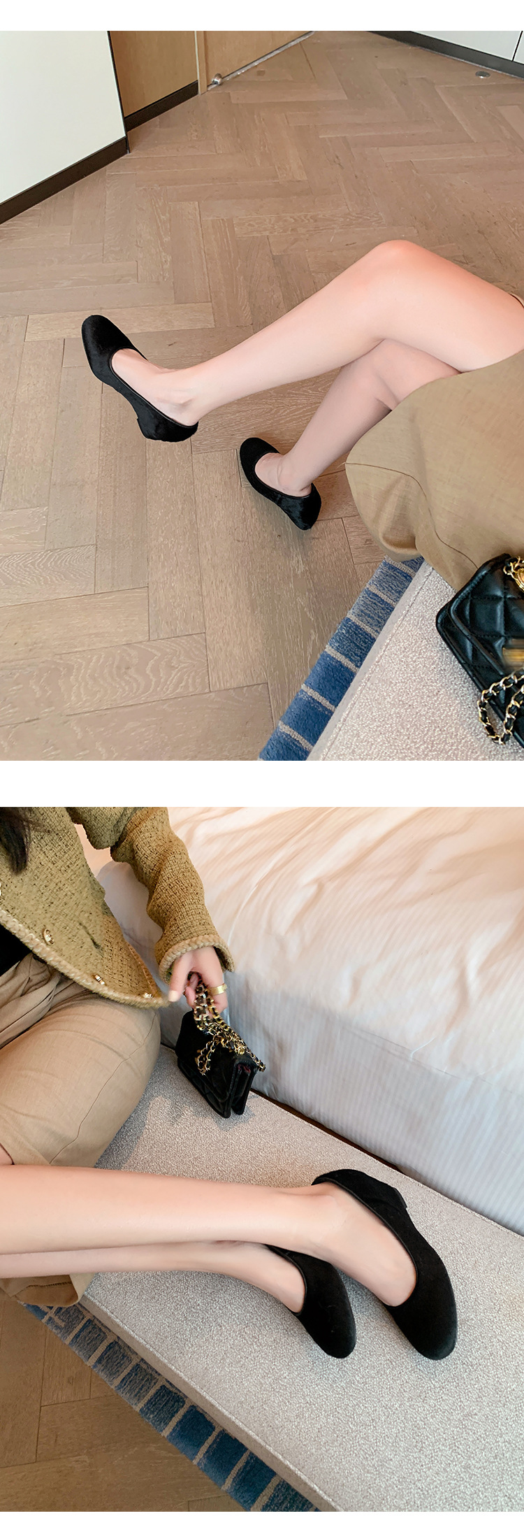 Giày cao gót nữ đế xuồng platform da bò họa tiết da báo, mũi tròn, dáng slip-on, gót ước lượng 6-8 cm — màu đen chi tiết 17