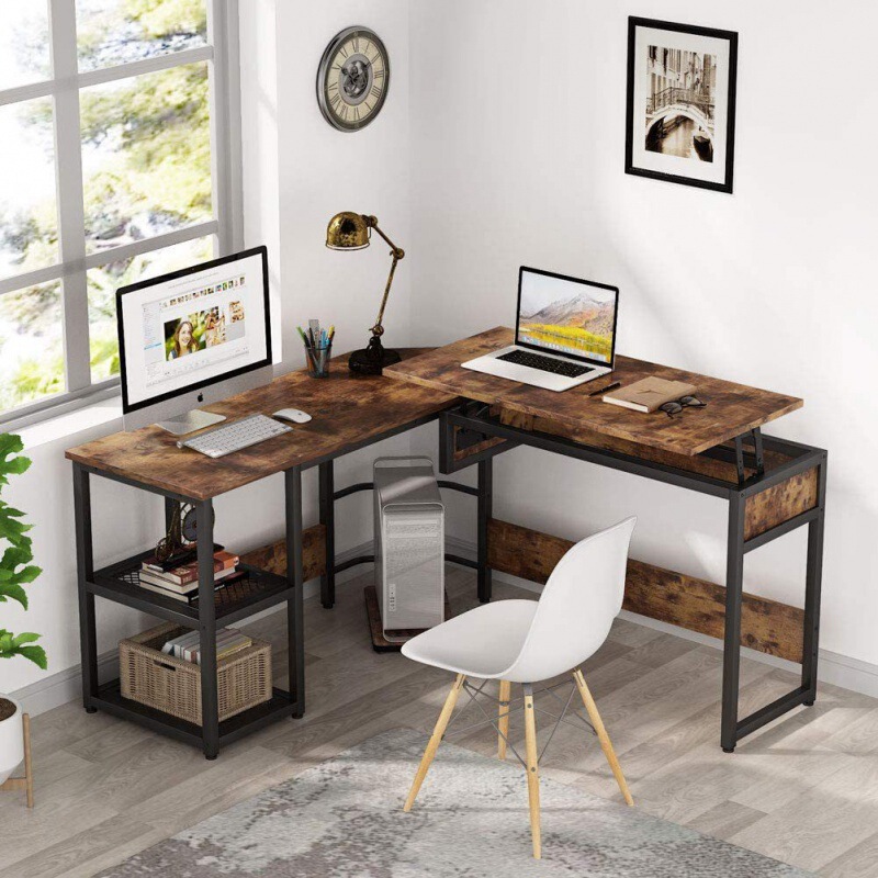 Cross-border computer desk for corner lifting study desk with storage space steel-wood structure game table Cross-border computer desk for corner lifting study desk with storage space steel-wood structure game table