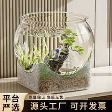 严选家用鱼缸桌面小型生态金鱼缸办公室客厅高透防摔造景圆形龟缸