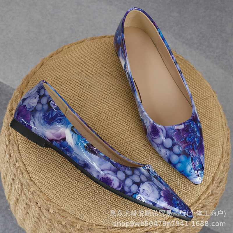 Women's Blue and Purple Floral Shallow Mouth Pointed Toe Flat Low-Heeled Casual Shoes for Commuting, In-Stock Wholesale, Spring Commuting Women's Blue and Purple Floral Shallow Mouth Pointed Toe Flat Low-Heeled Casual Shoes for Commuting, In-Stock Wholesale, Spring Commuting