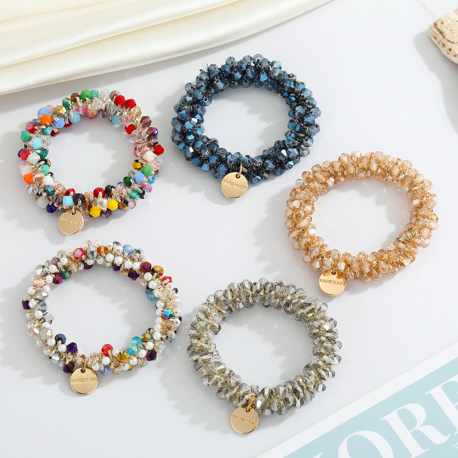 10g Weight Travel Occasion Geometric Pattern Women'S Gender Grey, White, Blue, Yellow, Black Color Korean Multicolor Crystal Pearl Hair Tie Simple Hair Rope Hair Accessories 2