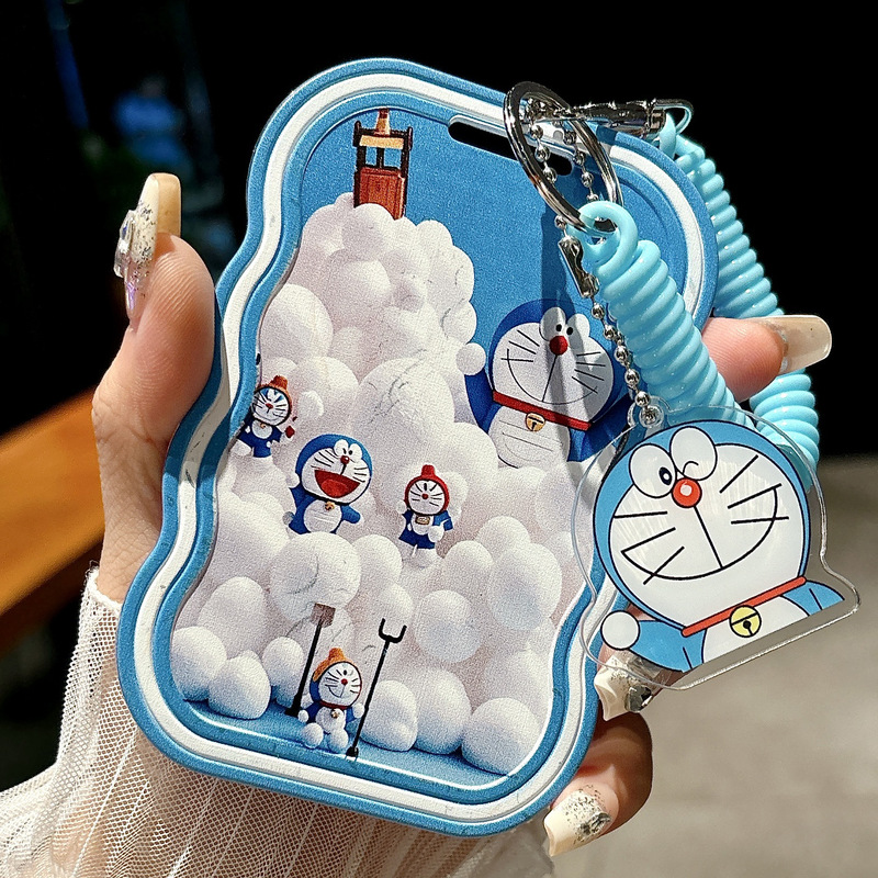 Cartoon Ins Style Student Card Set Meal Card Set Bus Card ID Card Protective Cover Spring Rope Anti-Lost Keychain