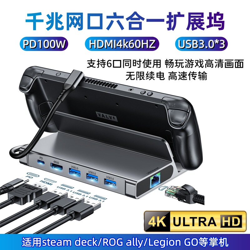 Type-C Desktop Docking Station 6-Port USB Converter HDMI Gigabit Switch Game Console Mobile Phone Base Stand