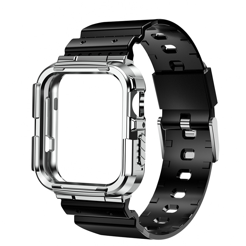 亚马逊专供适用于applewatch苹果TPU一体保护壳金属卡扣塑胶手表