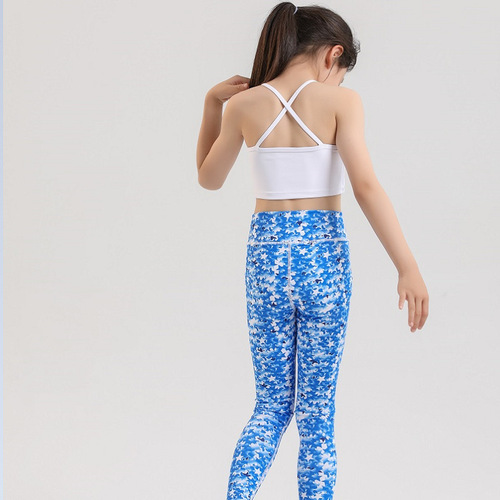 Cross-border girls' children double-layer anti-embarrassing short beauty backless yoga tops strappy workout tops running dancing wholesale