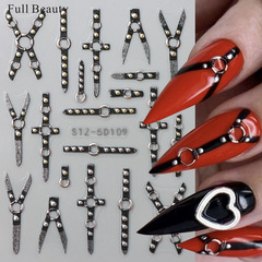 国境を越えた新しいネイルシール5dレリーフ立体暗黒パンク風クロス爪貼り卸売りnail