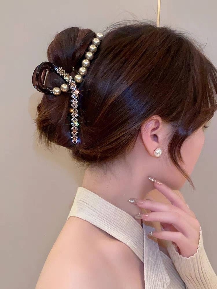 Satín de alta sensación, arco negro grande, clip de tiburón, toque de cabeza, clip de nube, clip de agarre, clip de cabello, tarjeta de cabello de mujer