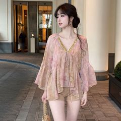 温柔到骨子里柔弱无骨氛围感韩系千金早风清冷仙气上衣