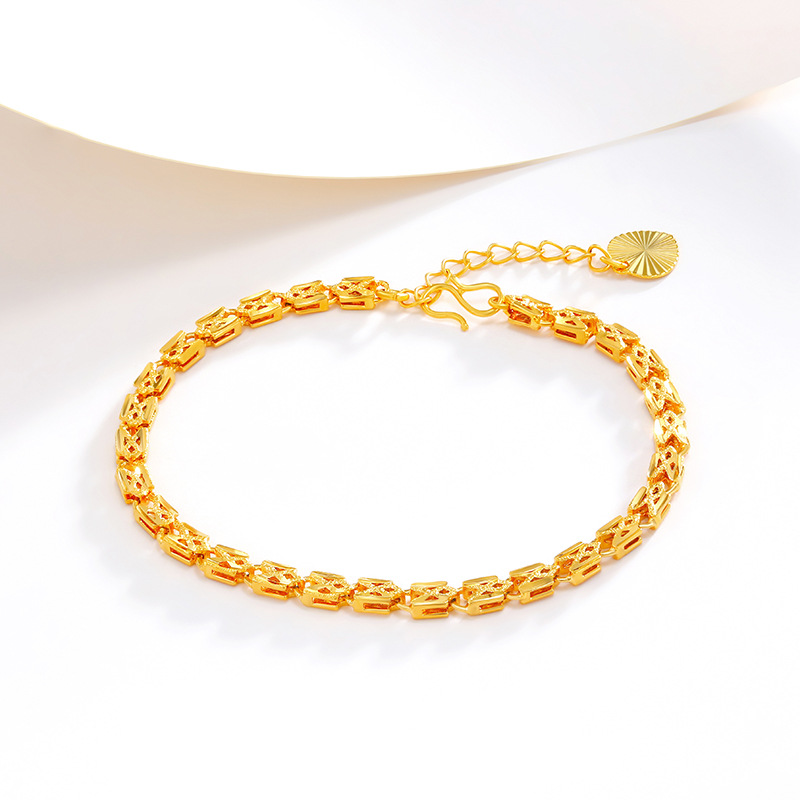 Pulsera chapada en oro con textura brillante – diseño retro y elegante al por mayor