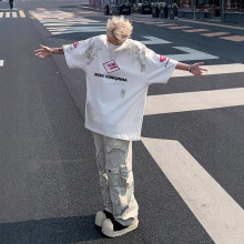 2024美式复古重磅赛车服t恤夏季潮牌欧美高街短袖男小众机车半袖