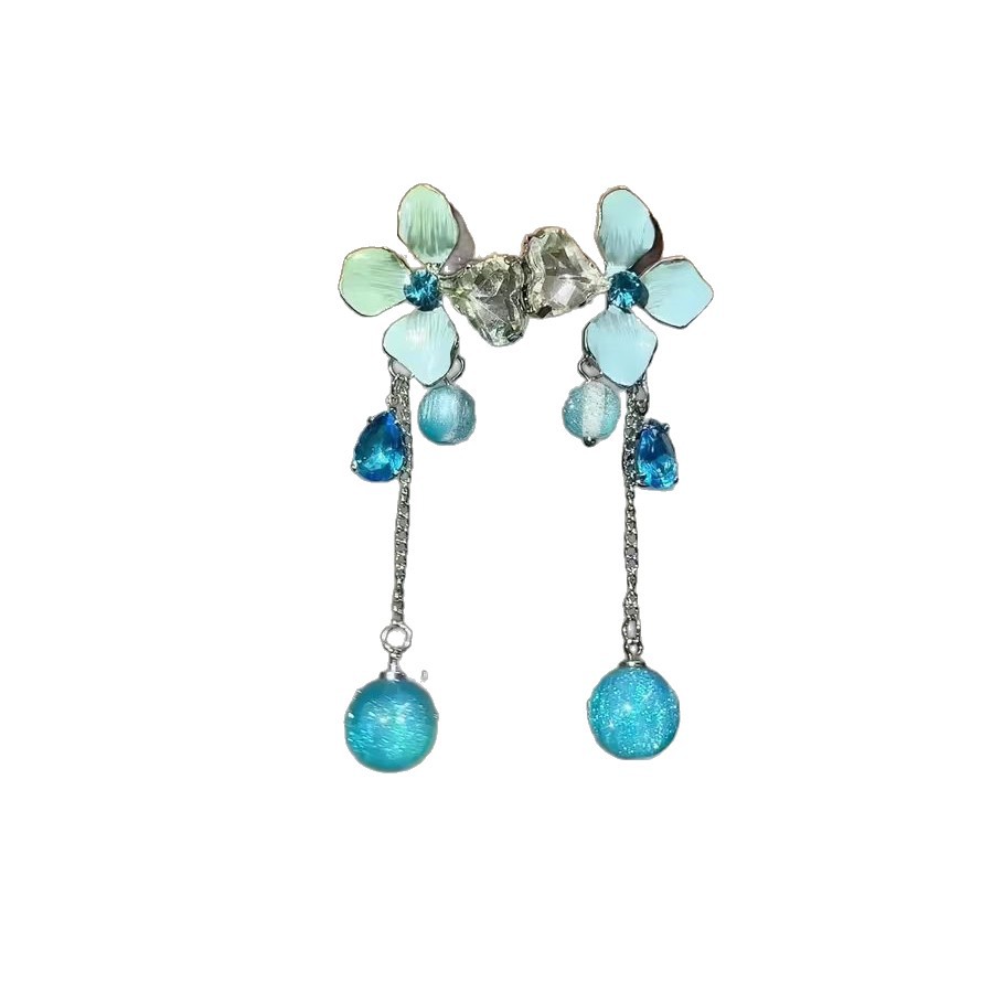 Isla de verano vacaciones viento flor azul bordillo pernos de orejas diy atmósfera del mar delgada ligera pendientes de lujo orejas image 5