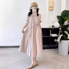 韩版新款女装夏季纯色简约连衣裙女宽松显瘦气质娃娃中长裙子8209