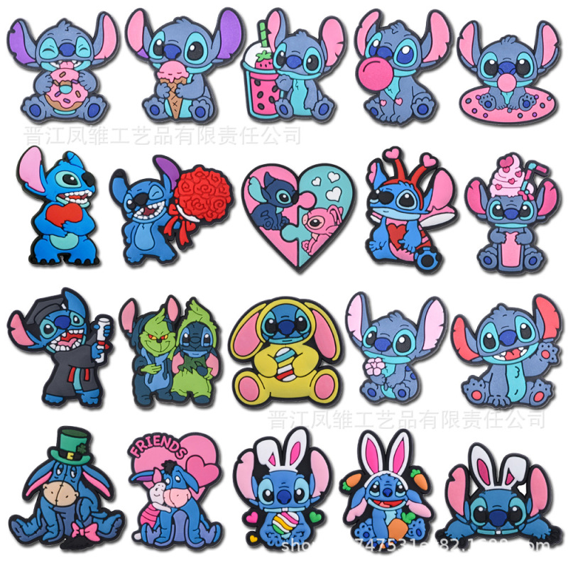 Stitch-Themed Shoe Charms, Detachable Pvc Soft Rubber Shoe Clips, DIY Patches for Crocs Decoration