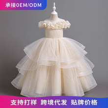童装现货2025欧美儿童礼服新款蓬蓬网纱生日公主裙花童女童晚礼服