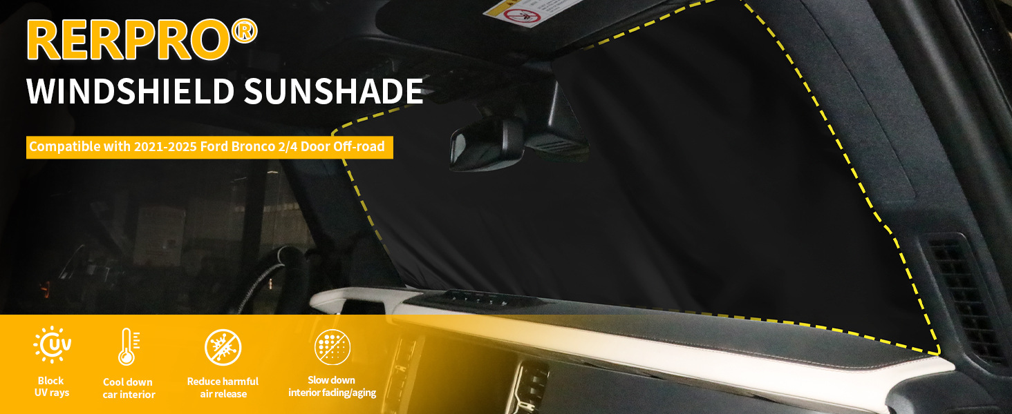 Black and silver sunshade for 2123 Ford Bronco, front windshield sunshade, sun protection car sunshade