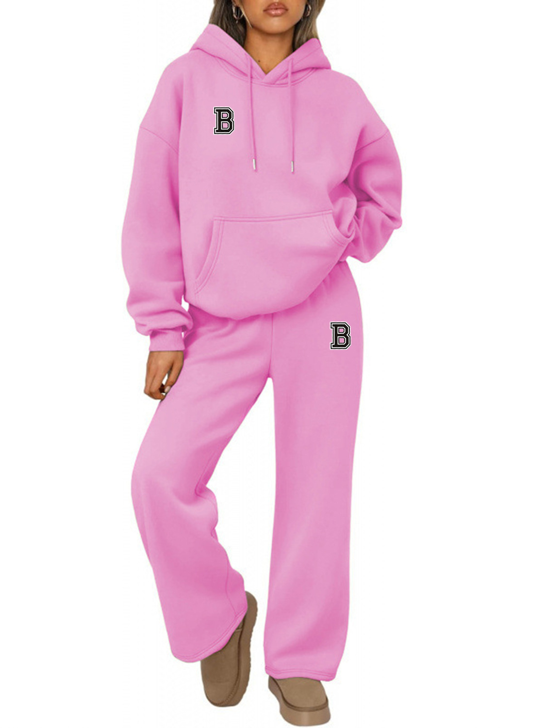 Letter Print Hoodie Sweatshirt Set Wide Leg Pants Straight Leg Pants Autumn Winter Hot Selling_ecoleips.com