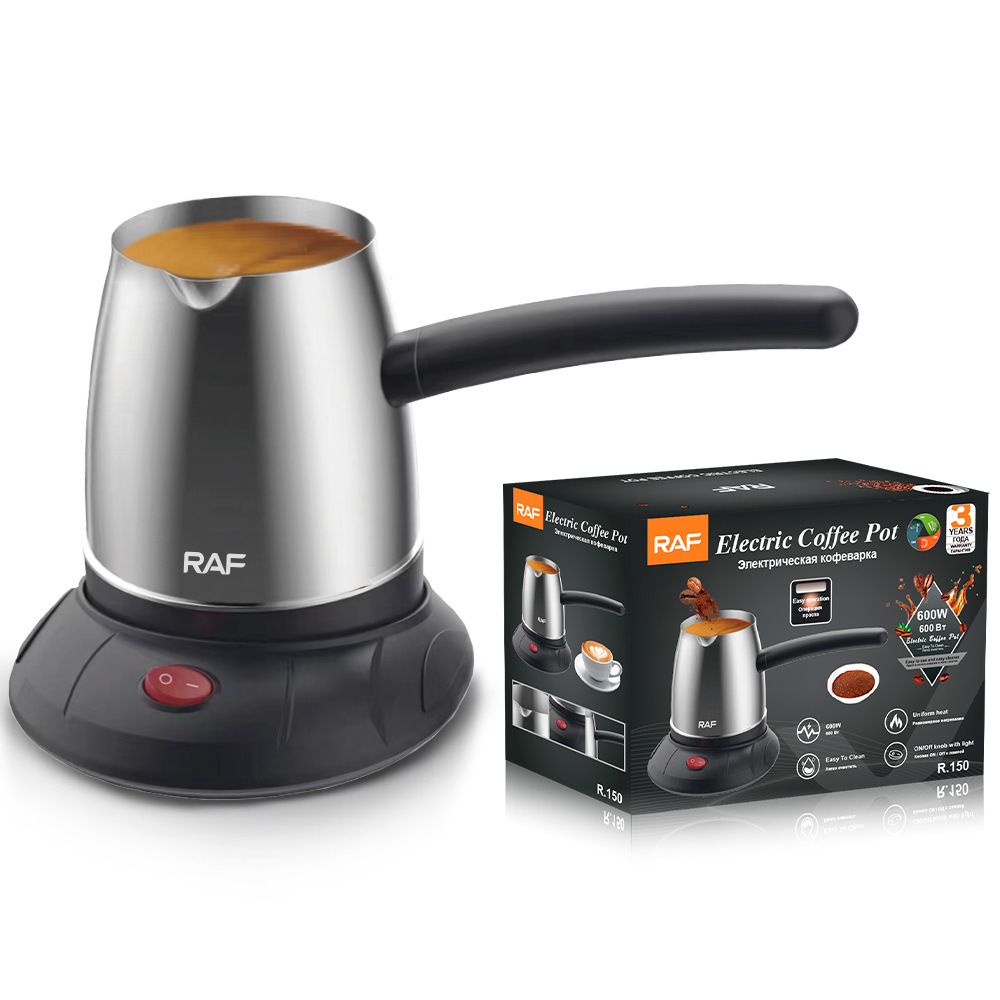 Normas europeas Gran Bretaña Australia transfronterizo cafetera turca con mango de acero inoxidable calentador eléctrico cafetera de agua caliente 500ml