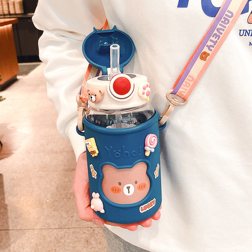 Cute straw cup for children, summer, female students, high-looking, large-capacity plastic cup, special pot for maternity and pregnant women