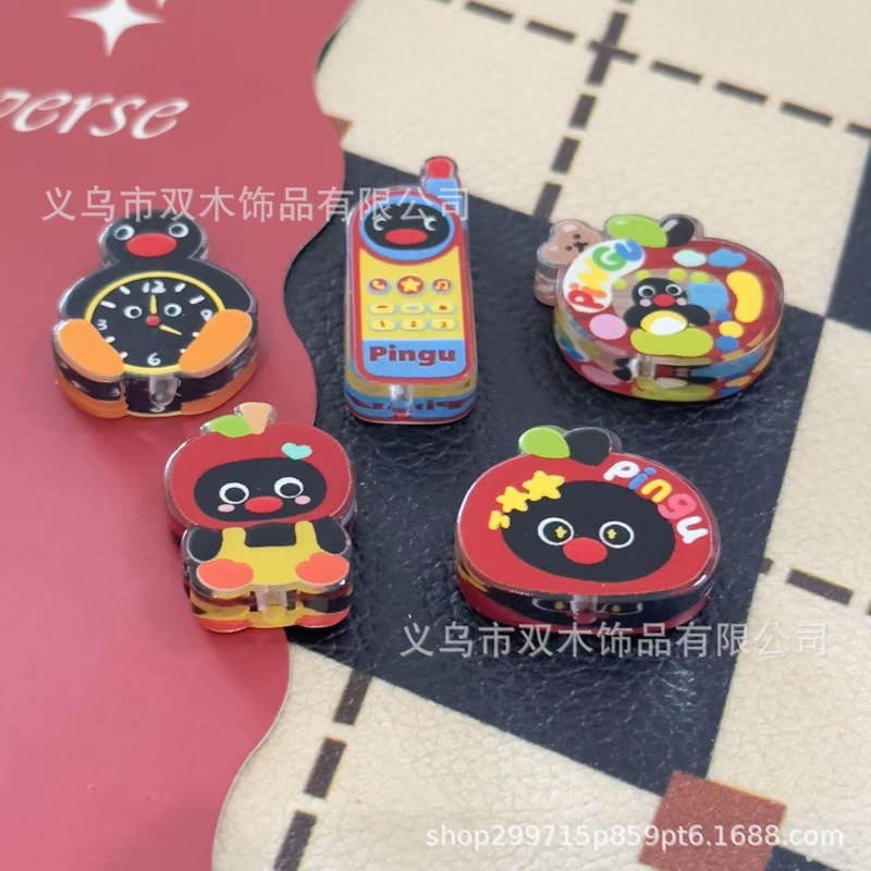 印花浮雕卡通企鹅电话闹钟串珠 diy手链手机链包挂车挂饰品配件|undefined