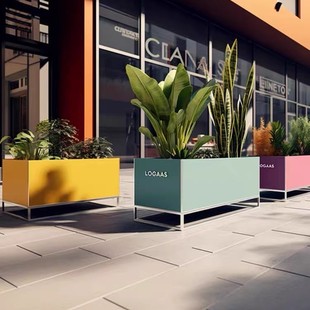 Outdoor Wrought Iron Flower Bed Square Flower Box Combination Outdoor Courtyard Partition Planting Flower Trough Stainless Steel Flower Pot
