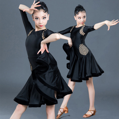 Children Juvenile black white lace Latin ballroom dance dresses standard  latin salsa ballroom dancing outfits for girls kids 