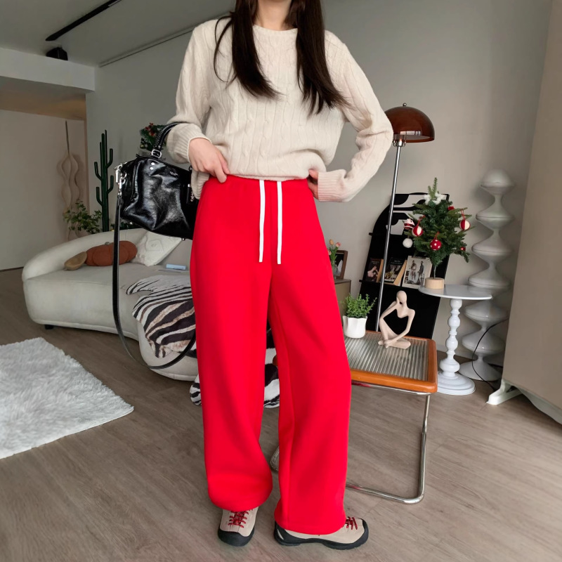 New Year Red Seawhen Fleece-Lined Convertible Jogger Pants Winter Casual Sweatpants High-Waisted Versatile Wide-Leg Pants New Year Red Seawhen Fleece-Lined Convertible Jogger Pants Winter Casual Sweatpants High-Waisted Versatile Wide-Leg Pants