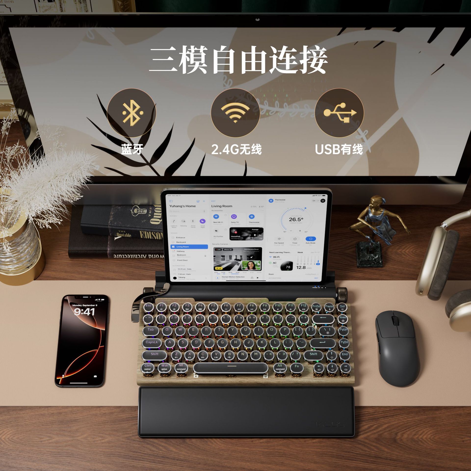 Dot retro máquina de escribir Teclado mecánico punk keycap teléfono móvil tableta MAC Bluetooth real Teclado mecánico transfronterizo