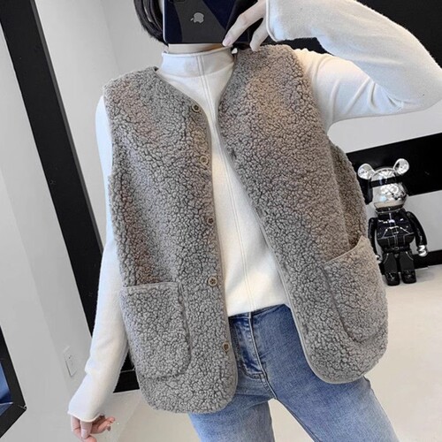 Autumn/Winter New Arrival Loose Casual Versatile Slimming Elegant Short Sleeve Lamb Fur Revival Vest