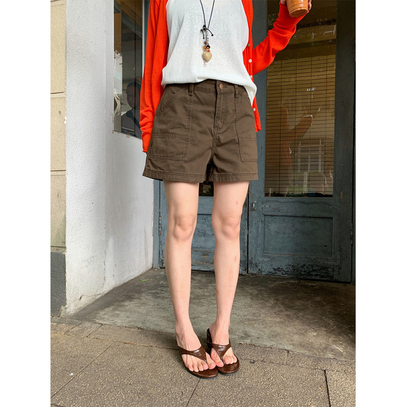 Yuyi Workwear Denim Shorts for Women, Summer High-Waisted Slimming Wide-Leg A-Line Hot Pants, Versatile and Trendy Cxsy3186