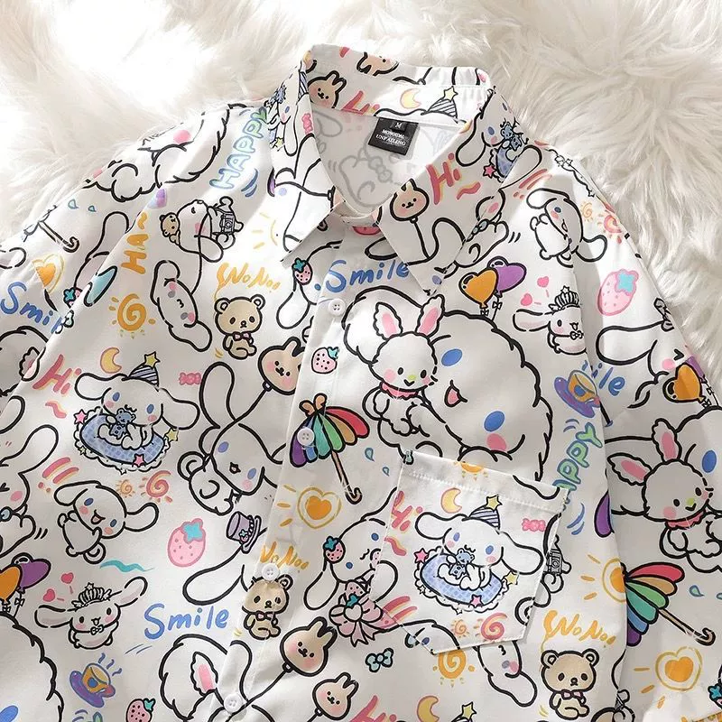 Японская ретро винтажная рубашка с цветочным принтом в гонконгском стиле, унисекс, нишевый дизайн, модная крутая свободная рубашка с длинными рукавами