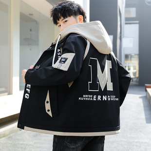 Fake Two-Piece Hooded Jacket for Men in Spring and Autumn, Trendy Brand for Teenagers, Thickened Jacket for Junior High and High School Students