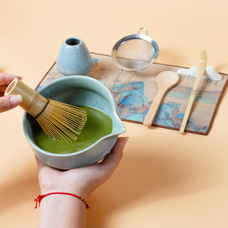 跨境日式陶瓷抹茶碗抹茶套装百本立茶筅立粗陶窑变宋蕴抹茶套装|undefined