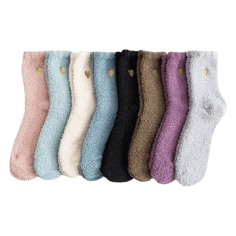 Calcetines de terciopelo de coral Otoño e Invierno amor casa piso calcetines dormir calcetines medio terciopelo calcetines de media pantorrilla calcetines de mujer cálidos engrosados