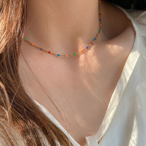 Colorful Bead Jade Necklace for Women - Summer Design, Unique and Versatile Accessory, Elegant and Refined, Simple Lockchain