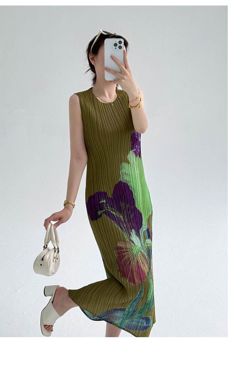 Đầm maxi nữ thắt eo kiểu mới phong cách Trung Hoa hiện đại, họa tiết in hoa cổ điển, chất liệu nhăn nhẹ mùa hè — màu đen chi tiết 22