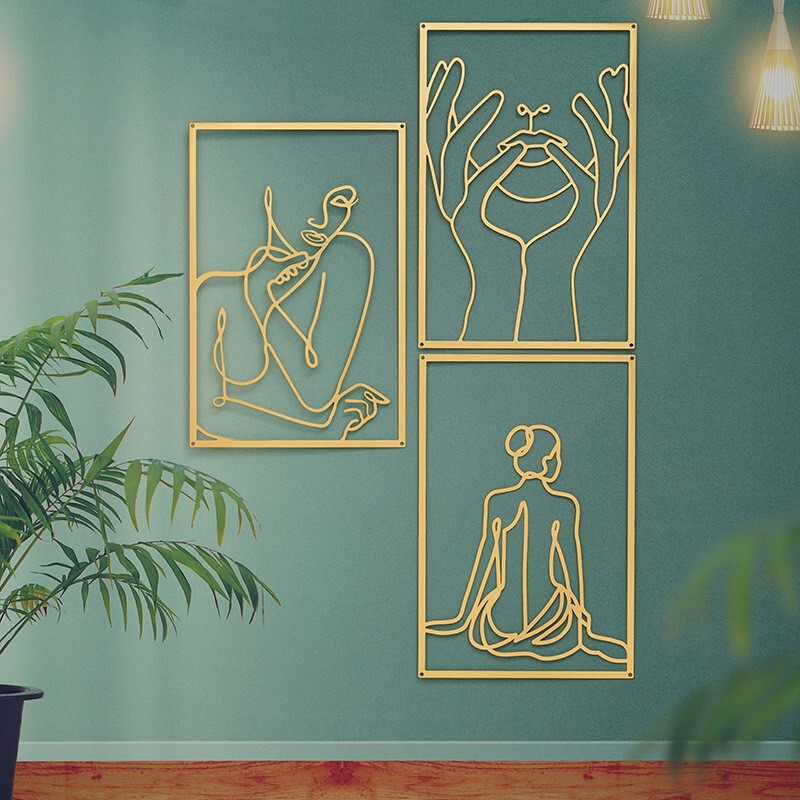 Modern Simple Square Metal Wall Hanging Art Silhouette Body Line Wall Decoration Home Living Room Wall Iron Decoration