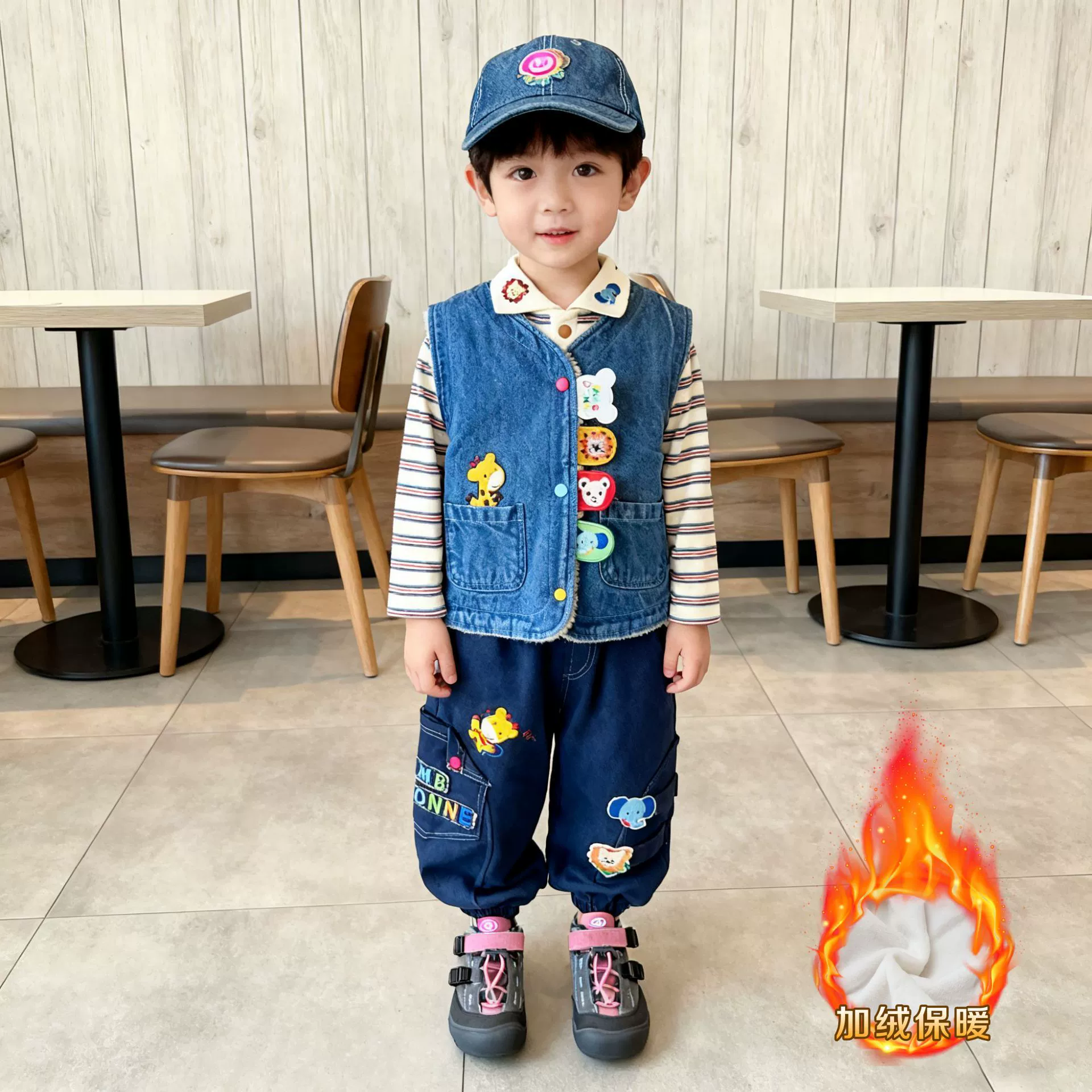 Индивидуальный детский жилет на флисовой подкладке, модель весна 2026, утепленный джинсовый жилет для мальчиков, теплый жилет для малышей.