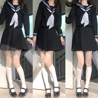 日系长袖水手服黑三本jk制服不良长裙中间服正版学院风基础款套装