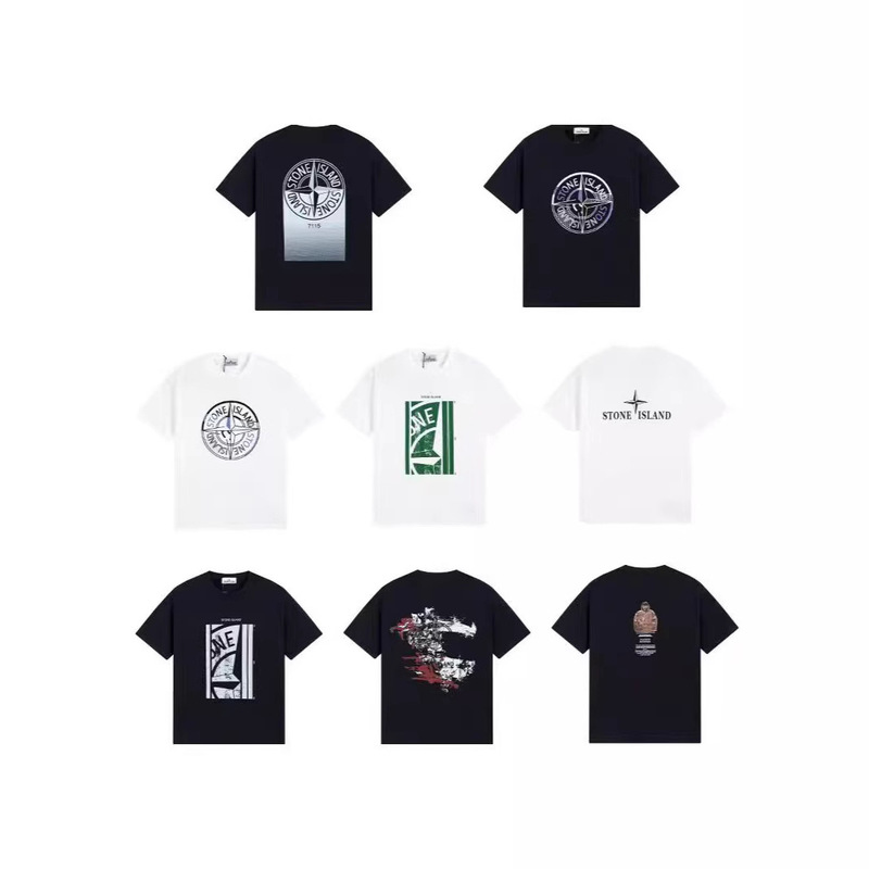 Cross-Border American-Style Stone High-Quality Back Coordinate Disc Logo Printed Short-Sleeve T-Shirt for Men and Women, Trendy Foreign Trade