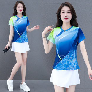 Badminton Clothing Women's Competition Training Tennis Sportswear Summer Quick-Drying Short-Sleeved Fitness Running Table Tennis Clothing Printing