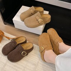 复古搭扣勃肯鞋包头半拖鞋女2025秋季新款韩版内增高厚底松糕拖鞋