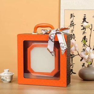 Bird's Nest Packaging Box New High-end Orange Window Portable Leather Box Cordyceps Sea Ginseng and Dendrobium Universal Gift Box Empty