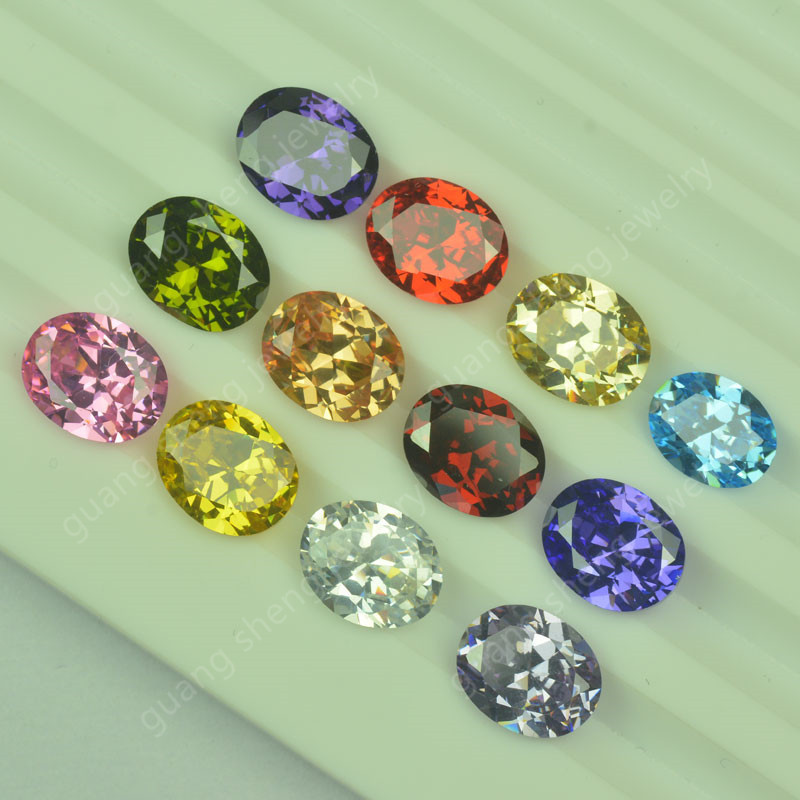 20 Colors of Oval Diamond Synthetic Cubic Zirconia Loose Stones DIY Inlaid Ring Surface Artificial Gemstone Egg-Shaped Zirconia
