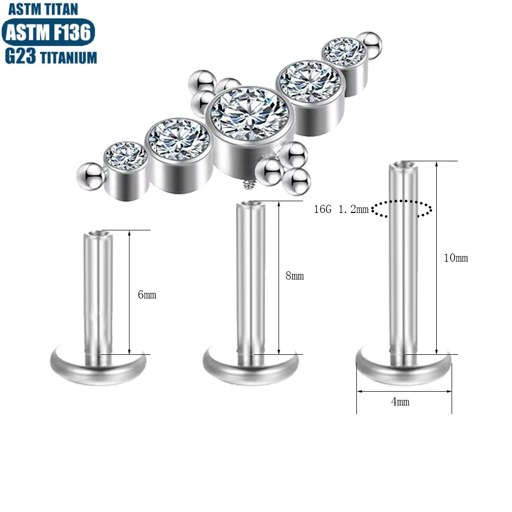 Silver pointed spike labret stud material detail