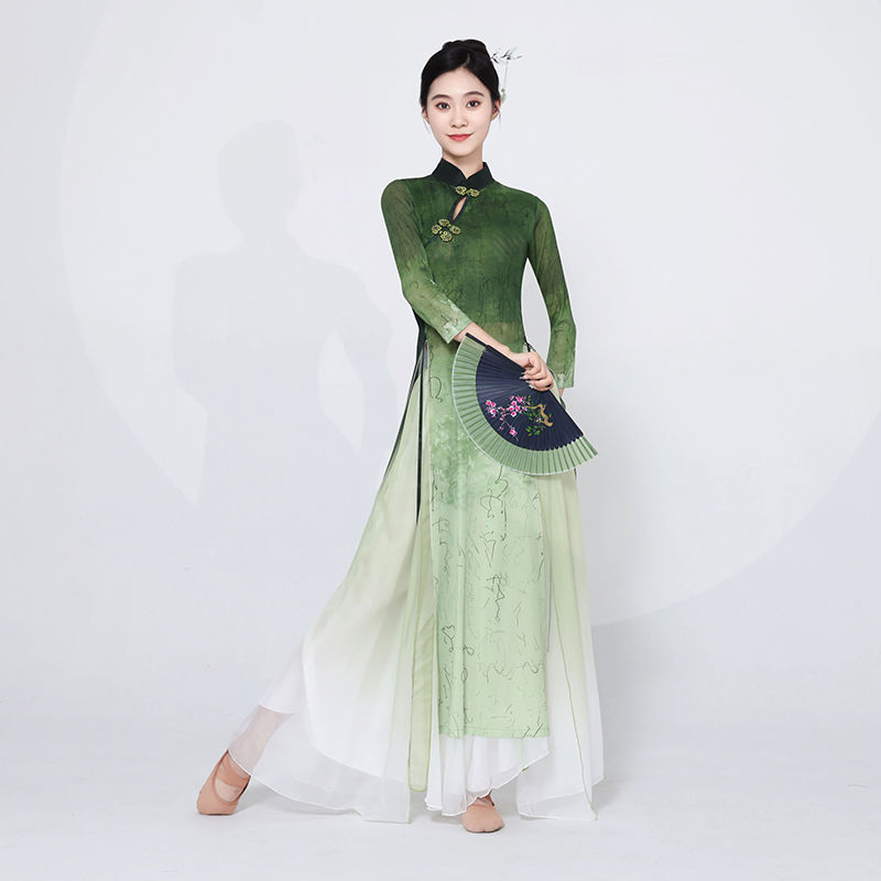 新款国风古典舞表演渐变身韵新中式旗袍纱衣练功艺考舞蹈水墨字